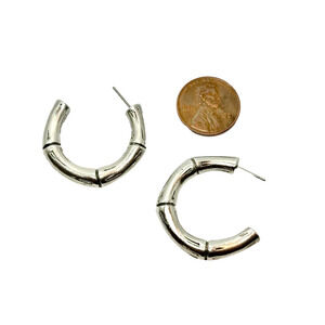 Chico’s Silver Tone Bamboo Hoop Earrings